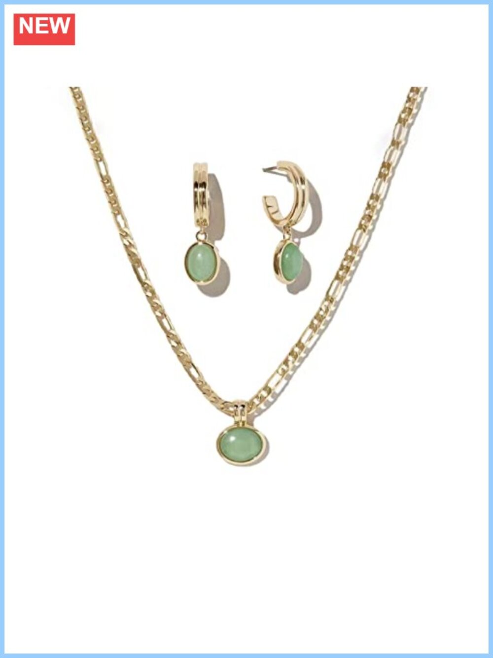18K Gold Plated Aventurine Hoop Earring & Necklace Set